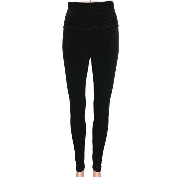Design Lab Black Velvet Velour High Waist Stretch Ankle Cropped Pants Leggings S - Picture 1 of 6